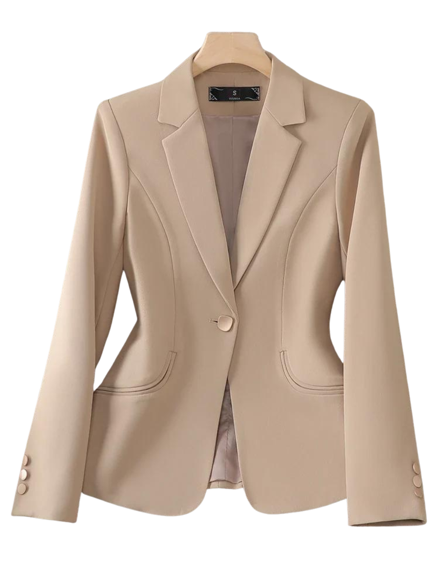 Blazer feminino de alfaiataria acinturado com botões frontais
